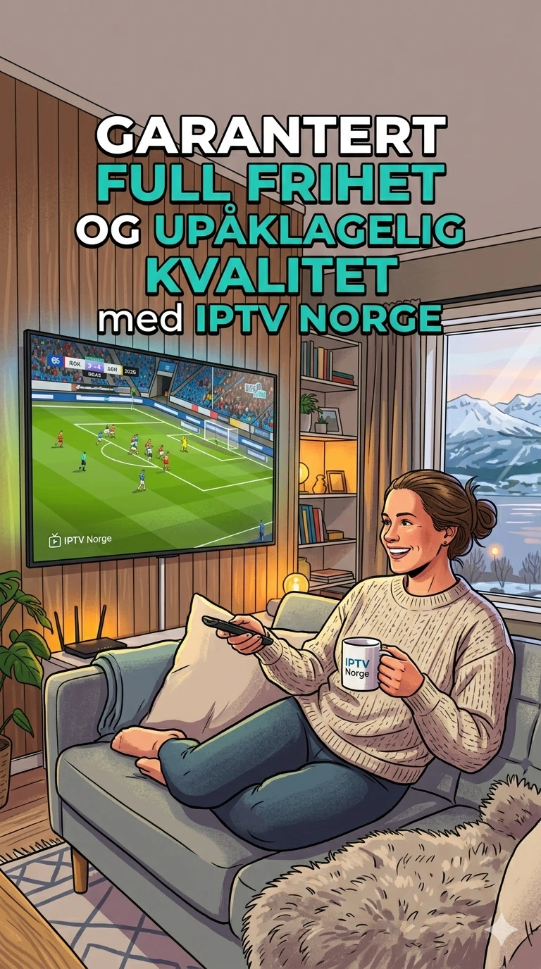 En kvinne som ser på IPTV Norge-innhold i stuen sin